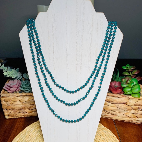 Vintage JM Hand Knotted Green Faceted Long Beaded Necklace, 80” - Picture 1 of 10